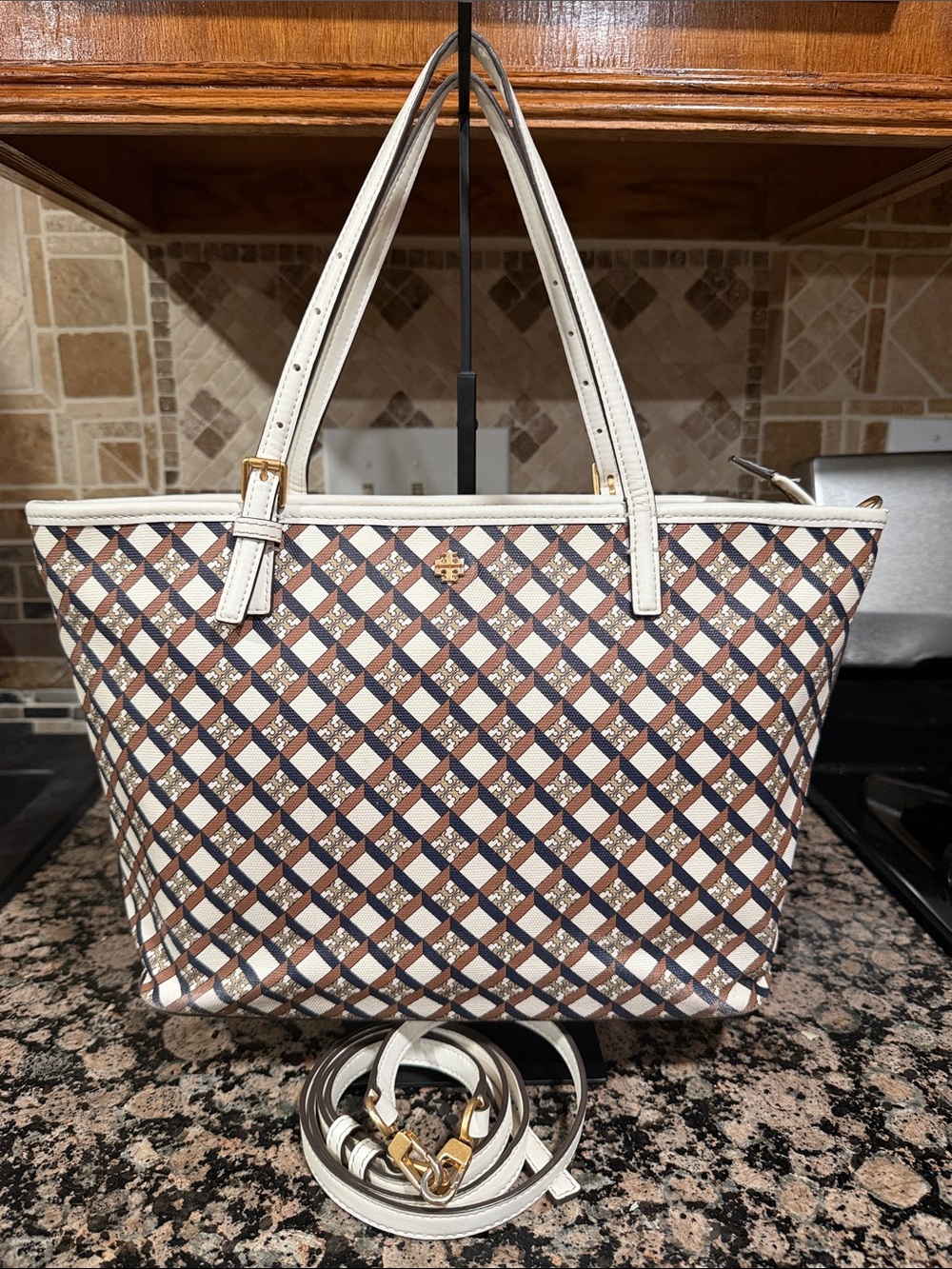 Tory Burch Women's Geo Logo Canvas Tote Bag